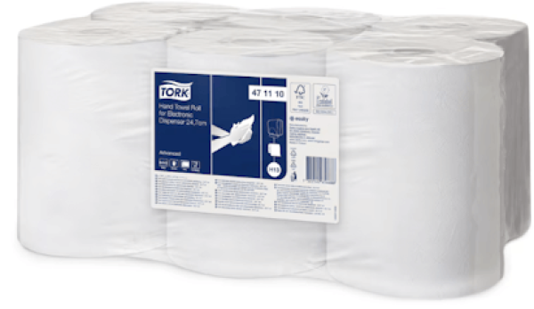 Nahaufnahme Tork Papierhandtuchrolle H13 Advanced Weiß – 2-lagig im Innenabzug
